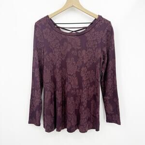 Knox Rose Floral Damask Top S Purple Long Sleeve Boho Lace Up Romantic Feminine